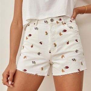 Reformation Charlie Fruitloops High Rise Jean Shorts, size 27